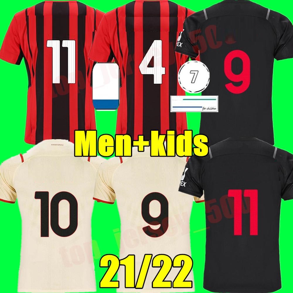 

21 22 soccer jersey home ac away 3rd IBRAHIMOVIC BRAHIM BENNACER milan KESSIE ROMAGNOLI CALHANOGLU 2022 football shirt TONALI REBIC maillot adult men + kids kit, Kids home+socks