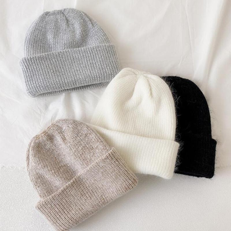 

2021 New Winter Hat for Women Cashmere Knitted Beanies Thick Warm Ladies Wool Hat Female Beanie Hats, Light grey