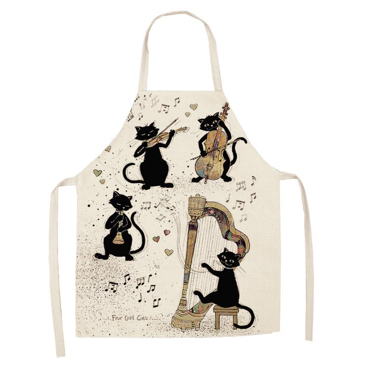 

Cute Black Cat Pattern Apron for Women Cotton Linen Bibs Household Kitchen Cleaning Pinafore Home Cooking Aprons