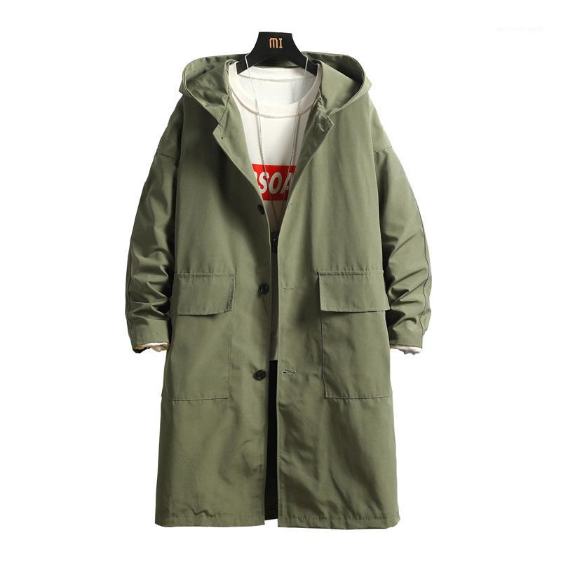 

Autumn Casual Long Jackets Jacket Coats Oversize Fashion Hooded Solid Windbreaker Trench Men Army Green1, Black