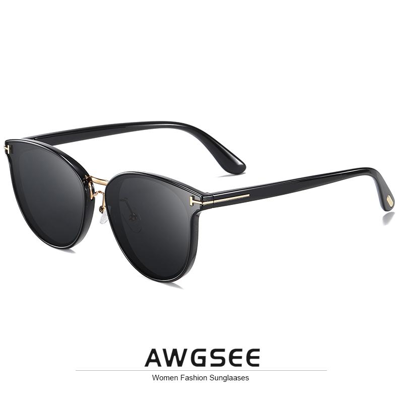 

Sunglasses AWGSEE Luxury Fashion For Women T Letter Design Vintage Cat Eye Polarized Sun Glasses Brand Designer Black Shades