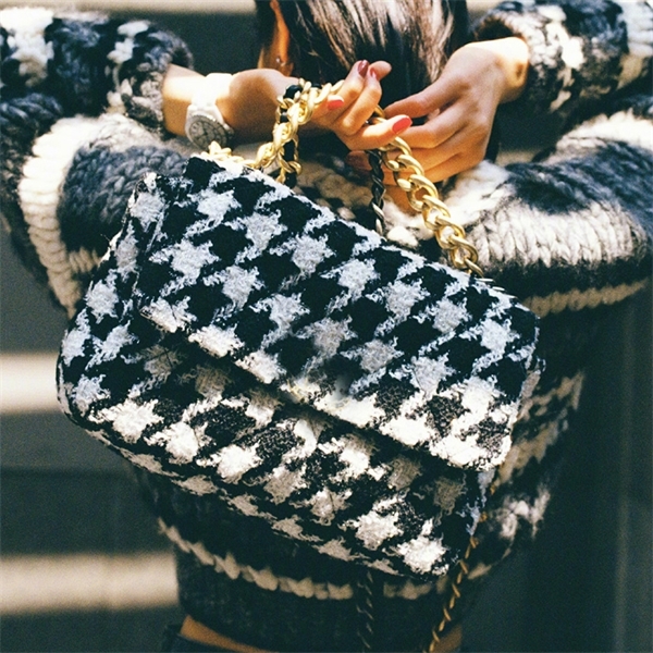 

wool women crossbody Women's messenger new 2019 fashion woolen chain Houndstooth shoulder bag small square handbag C1116, White plaid