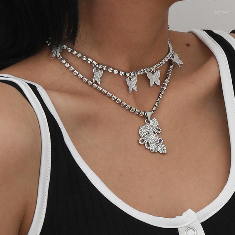 

Trendy Gold Silver Color Shiny Crystal Butterfly Necklace For Women Fashion Clavicle Chain CZ Rhinestone Jewelry Pendant 20201