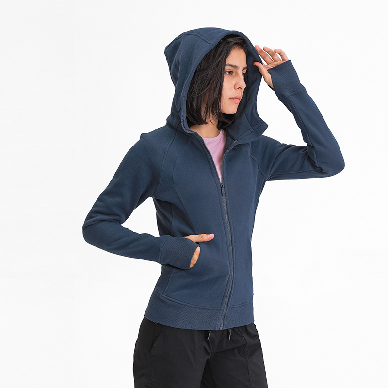 Autumn Winter Yoga Jacket Women's Sports Full Zip Hooded Coat Hoodie Fitness Running Long Sleeve Top Fleece Sweatshirt