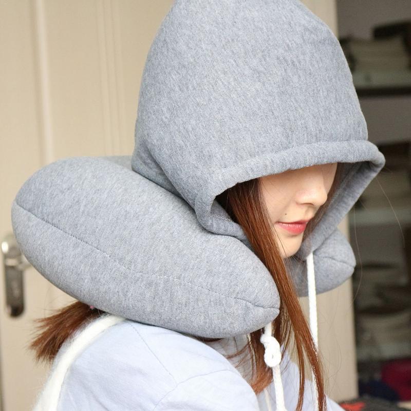 

Hooded U-pillow Body Travel Neck Pillow Theraputic Support Tension Reliever Soft Neck Shoulder Relaxer Massager Pillow with Hat