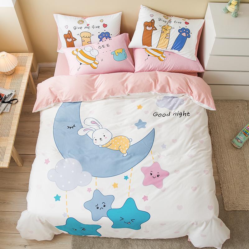 

TUTUBIRD kid cartoon bed bedding sets bedlinen 100% cotton moon star panda print bedspread  full single size duvet cover1, Color 09