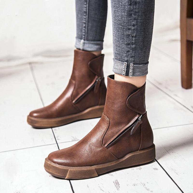 

2020 Quality Leather Large Size Boots Women Fall Boots Waterproof Non-slip Winter Warm Warm Size 35-39, Green