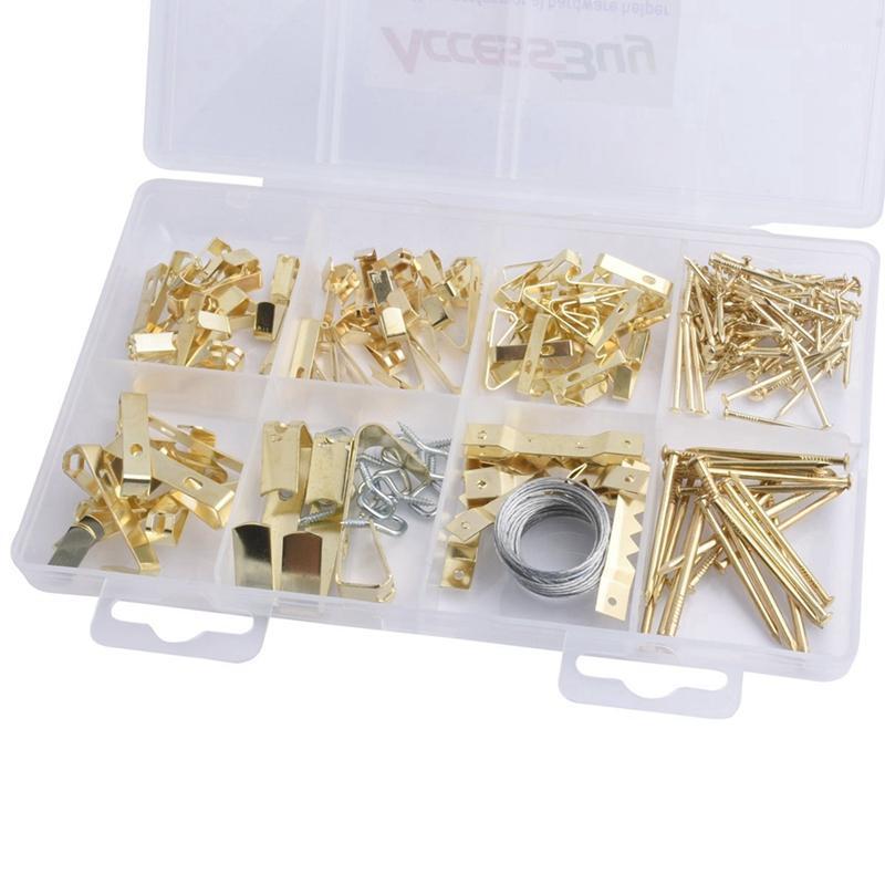 

200 Pieces Golden Hanging Oil Painting Mirror Picture Frame Hanger Art Work Photo Wall Hook With Screws Accessories1