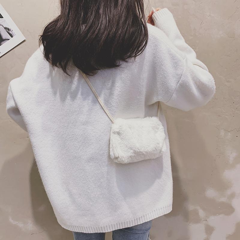 

Casual Women Handbags Cow Pattern Plush Designer Ladies Bags Purse Street Clutches Shoulder Messenger Bags Women 2021, Black