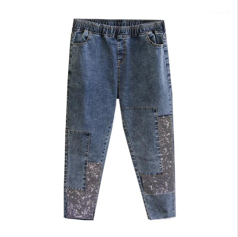 

Jeans women 2020 spring autumn new European style hit color was thin heavy industry hot rhinestones feet Denim harem pants p9751, Gray