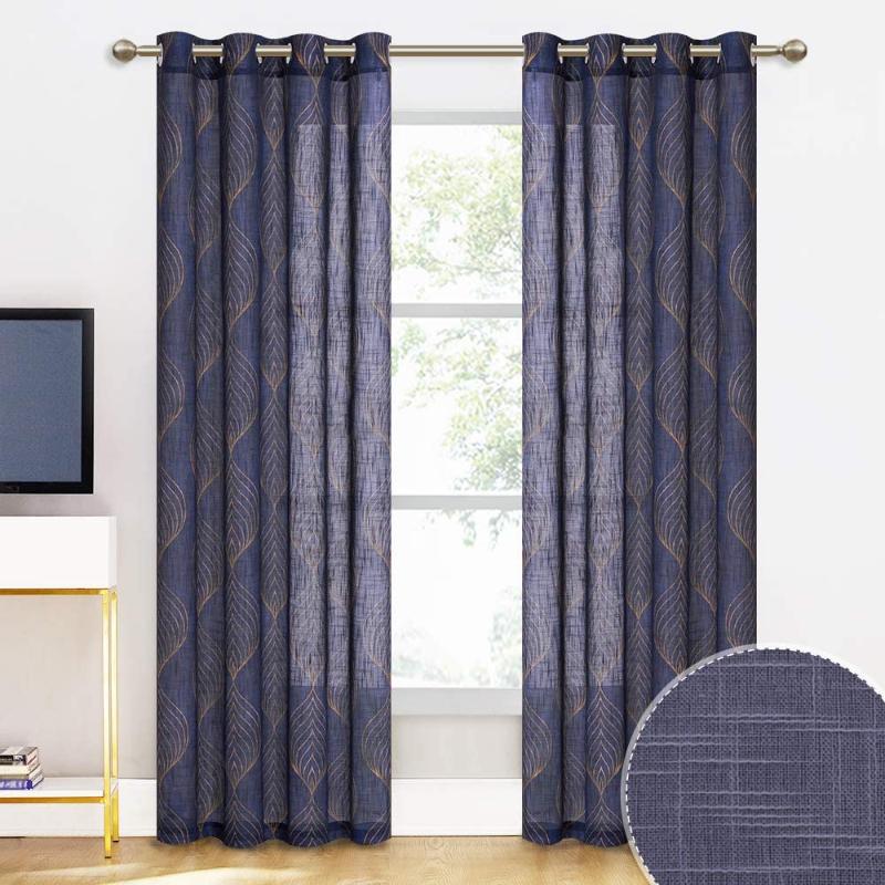 

NICETOWN Sheer Curtains Soft Light Filtering Geometry Leaves Print Window Treatments Bathroom French Door Living Room Office, Grey