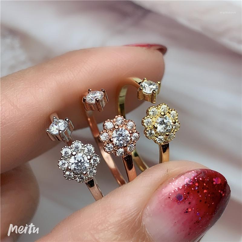 

MeiBaPJ 3 Colors 3mm VVS1 Diamond Flower Simple Ring for Women 925 Sterling Silver Fine Wedding Jewelry1