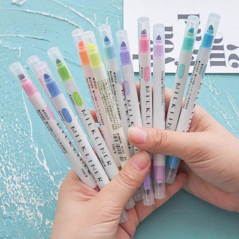 

12 Colors/set Cute Mild liner Pens Highlighter Dual Double Headed Fluorescent Pen Drawing Marker Pen Stationery1