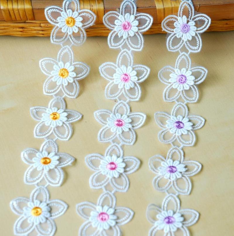 

Ribbon K15331 2yard Daisy Soluble Organza Lace Trim Knitting Wedding Embroidered Diy Handmade Patchwork Sewing Supplies Crafts, Pink;blue