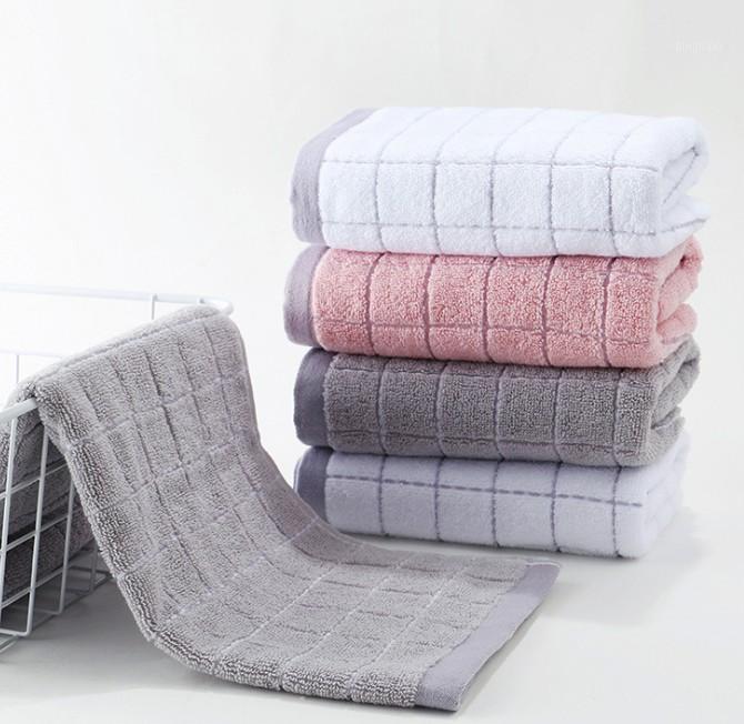

lattice solid color Towel soft water absorbent household face towel adult Cotton towel 34*74CM 4 colors1, As pic