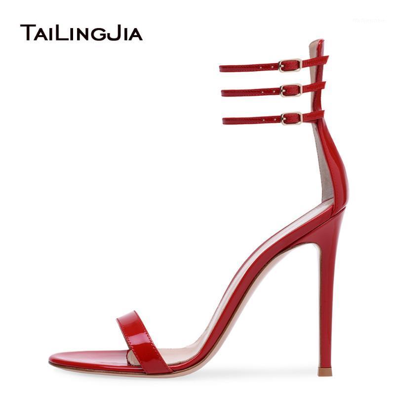 

Shiny Red Sexy High Heel Women Sandals Ladies Heeled Summer Shoes Evening Dress Stiletto Heels Patent Leather Ankle Straps1, White