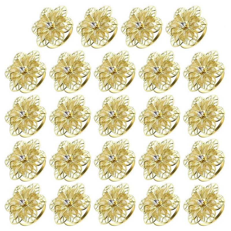 

Hot 24 Packs Hollow Out Flower Napkin Rings Gold Serviette Buckles Adornment Household Napkins Rings Napkin Holders
