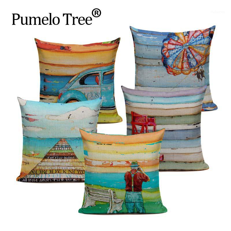 

High Quality Beach Relax Cushions Cover Heart Holiday Home Decor Linen Pillow Cover Decorative Car Sofa Throw Pillows Pillowcase1, Q0074-11