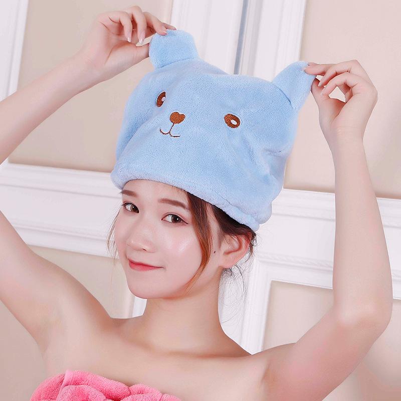 

Cutie Bear Microfiber Dry Hair Cap Absorbent Shower Cap Wrapped Quick-drying Thickened Towel Soft Bath Accessories New