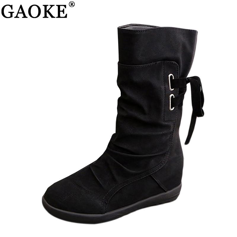 

Women Winter Snow Boots Mid-Calf Solid Wedges Ladies Height Increasing Shoes Casual Leather Boot Woman Warm Botas Mujer, Yellow