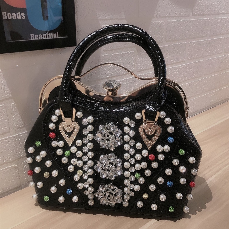 

High-grade strass 2020 new personality fashion diamond purse ladies shoulder messenger bag, Golden