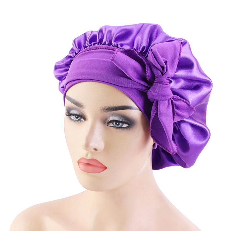 

Nightcap Faux Silk Wide-brim Night Hat Women Solid Color Head Bonnet Sleep Cap bonnet de nuit Sleeping Hats 10 Colour