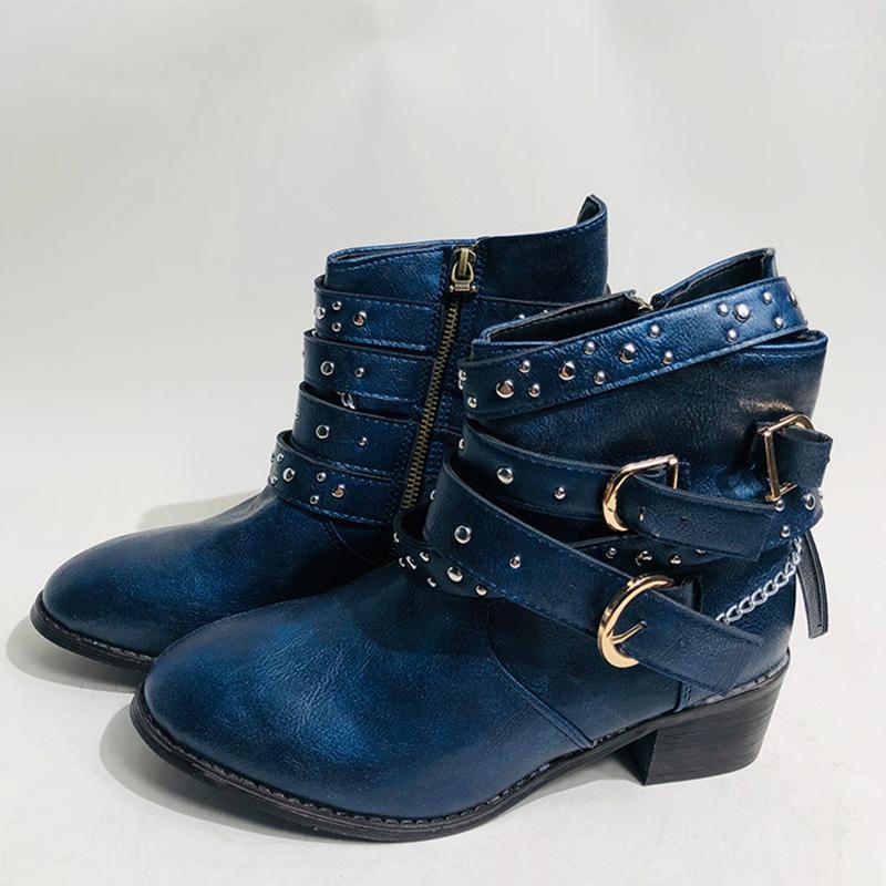 

2020 Women Ankle Boots Female Big Size Metal Rivet Boots Women's Zip Buckle Short Women's Vintage Shoes Lady High Heels1, Black