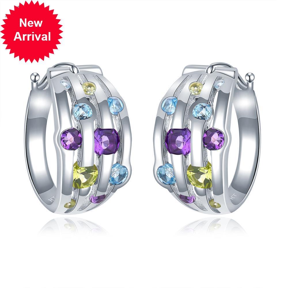 

Hutang natural amethyst periot topaz silver colorful women earring for women's birthday gift exclusive design