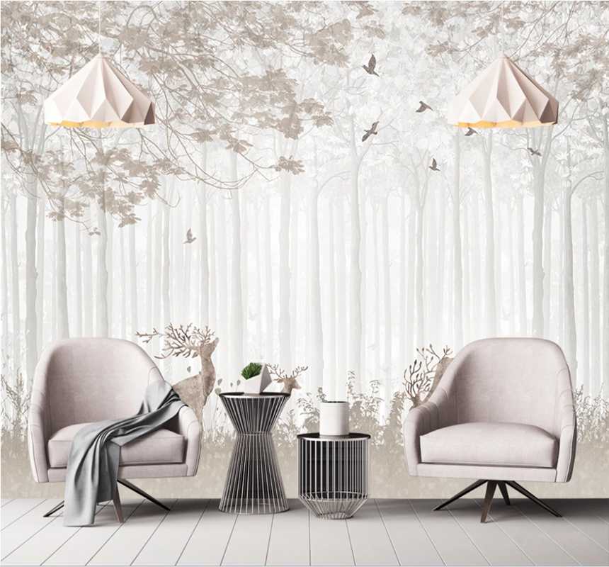 

Xuesu Hand-painted woods background wall painting bedroom wallpaper 8D waterproof wall covering, Silk material