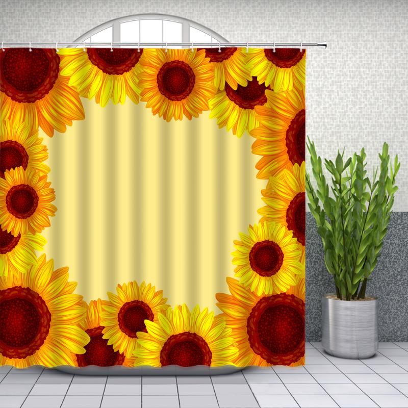 

Flowers Shower Curtains Hand Painted Yellow Sunflower Flower Bathroom Decor Waterproof Cloth Curtain Set Cheap