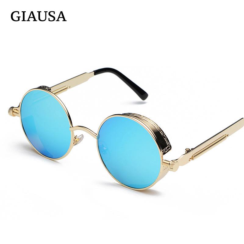 

GIAUSA Classic Steampunk Sunglasses European And American Round Personality Reflective Glasses Sunscreen Travel Sunglasses 2020