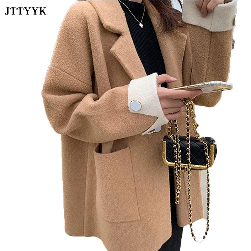 

Suit Collar Thick Mink Coat Women 2021 New Autumn/Winter Loose Long-sleeve Double-sided Woolen Jacket Women Casual Sweater Coats, Black