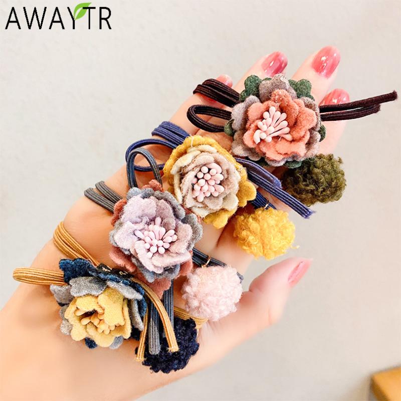 

AWAYTR New Women Girls Cute Flower Bud Scrunchie Rubber Bands Sweet Ponytail Holder Hairbands Fashion Hair Accessories Headbands