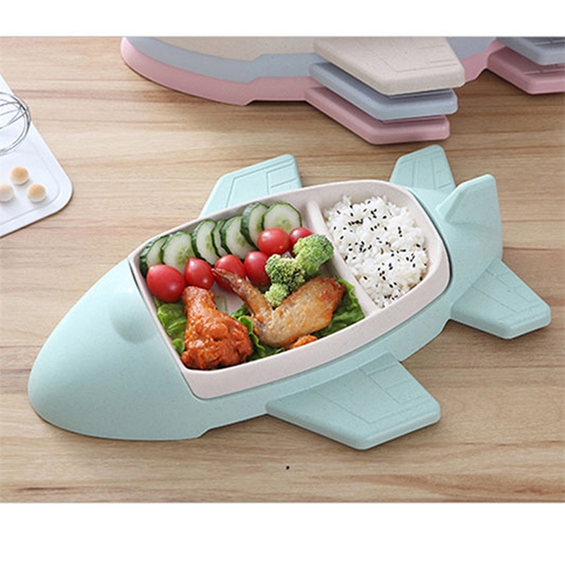 

Cartoon Aircraft Shape Tableware Bamboo Fiber Plate Infant Tableware Toddle Children's Dividers Plate Child Gift Kids Cutlery LJ201019
