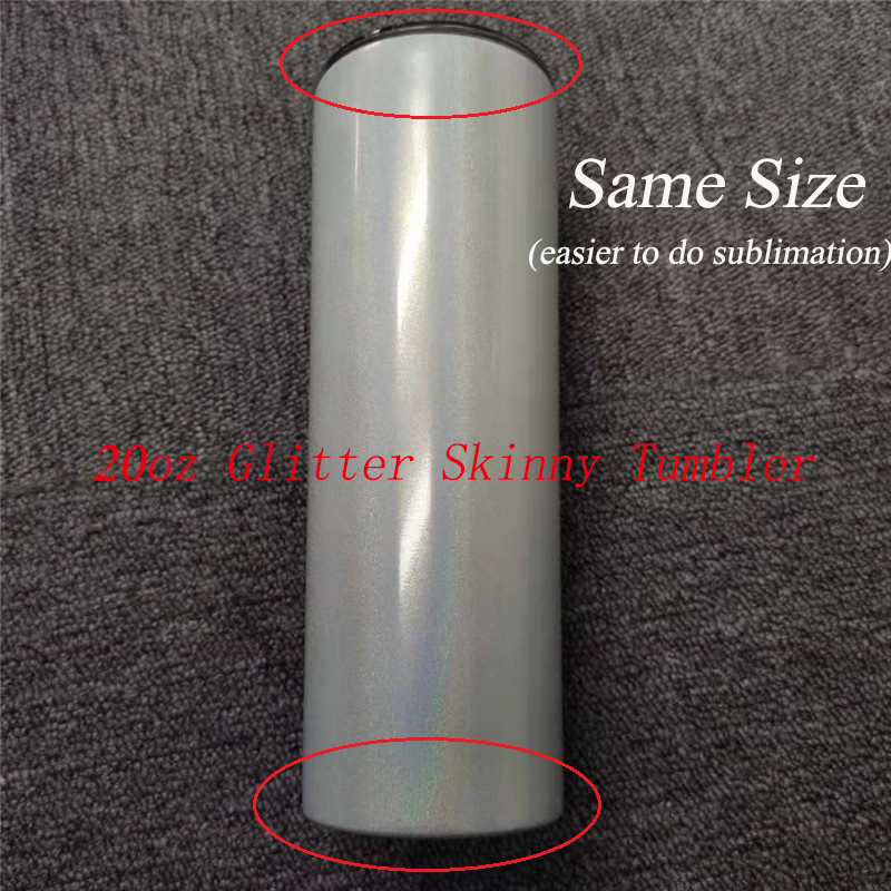 

DIY Sublimation 20oz glittler tumbler rainbow Tumbler Straight skinny Tumbler stainless steel vacuum insulated straight cups coffee mug, White