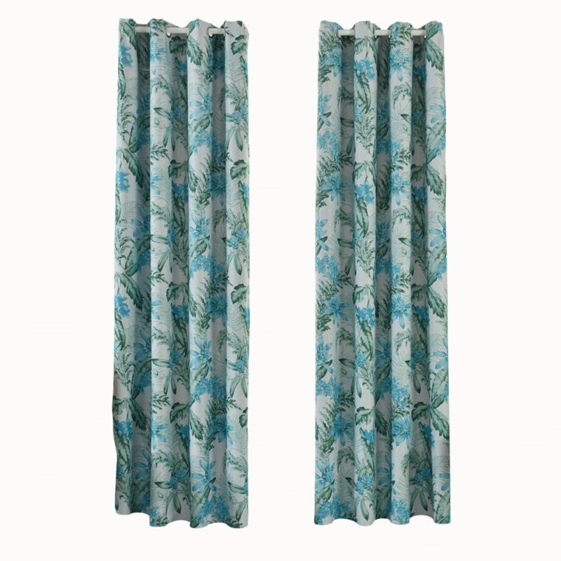 

1 Pc Tropical Rainforest Leaves and Flower Embroidery Window Curtain Blackout Noise-Free Grommet Curtains for Living Room-10, Blue