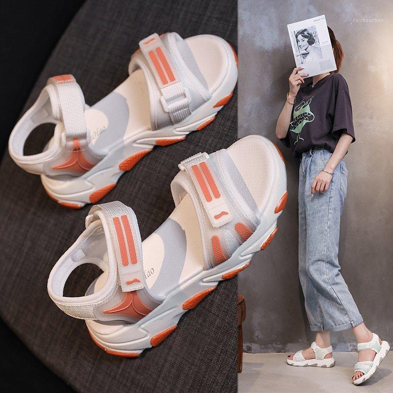 

2020 summer new color matching sandals thick bottom increased sandals female fashion wild sports casual Z9341, Gray
