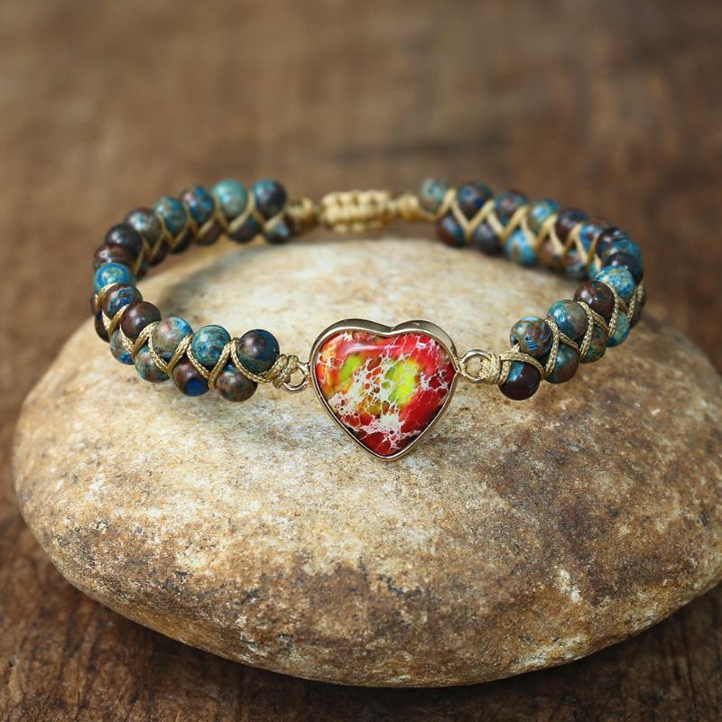 

Heart Shape Charm Bracelets Crazy Lace Agates Bohemia Yoga Wrap Braided Bracelet Femme Couple Handmade Jewelry Dropship