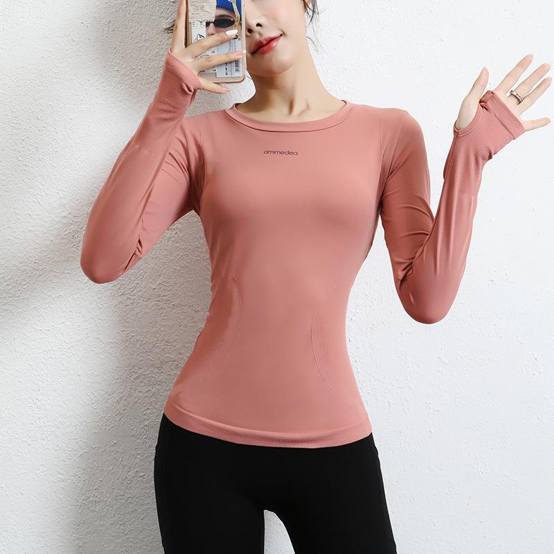 

2021 New Arrival Women Stretchy Yoga Shirt High Elastic Silm Fit Running Breathable Workout Shirt Long Sleeve Tight Quick Dry, Pink