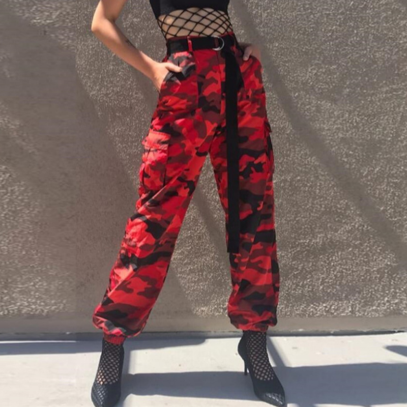 

2021 New Women' Military Army Print Camo Pants Relaxed Cotton Load Work Done with Tools Denim Harem Sport Wear Tide MOVC, Blue