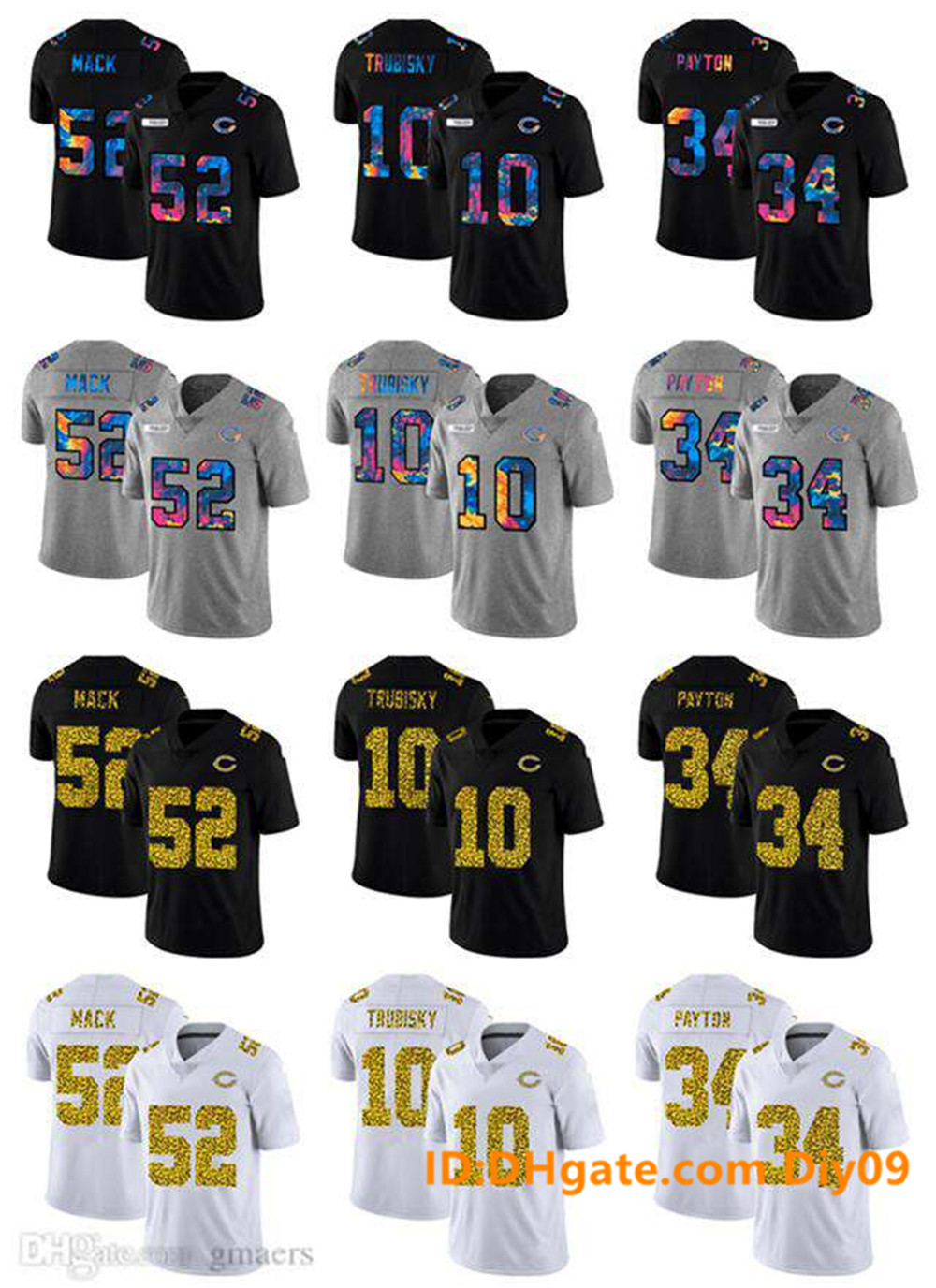 

Men Women Youth ChicagoBearsJersey 10 Mitchell Trubisky 34 Walter Payton 52 Khalil Mack Crucial Catch Football &#132, Black;red