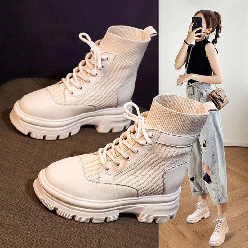 

Real Soft Leather Nude Boots Women's British Style Autumn And Winter 2021 New Casual Women's Shoes Short boots Women Fashion, Beige