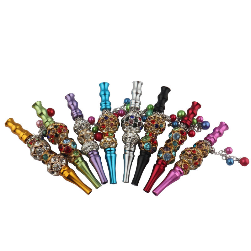 

Colorful Blunt Holder With Rhinestones Jewelry Hookah Mouth Tips Bling Metal Shisha Pipe Smoking Pipe Tool