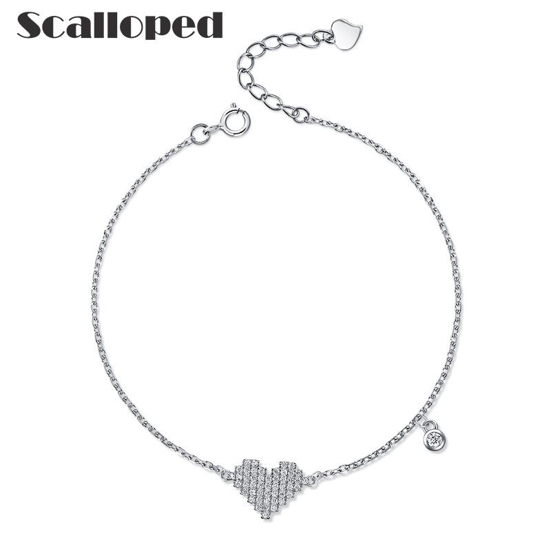 

Scalloped 2020 New Love Heart Charm Bracelets For Women Cubic Zirconia Bracelet Bangle Femle Fashion Jewelry Gifts