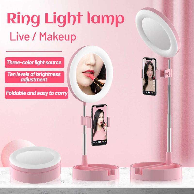 

Ring Lamp Light Tripod With Makeup Mirror LED Selfie Fill Light Phone Stand For Youtube for Tik Tok Video Live Broadcast Photo