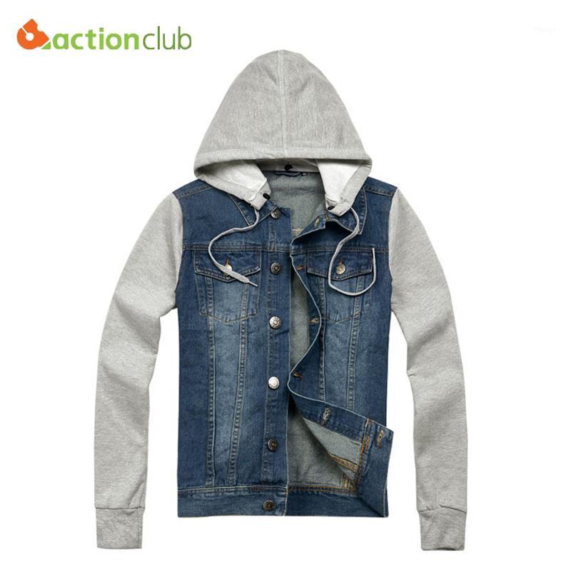

Wholesale- Free shipping New Arrive Autumn men 's jacket denim hooded jacket jean sweatshirt sleeve denim jacket High quality1, Dark blue