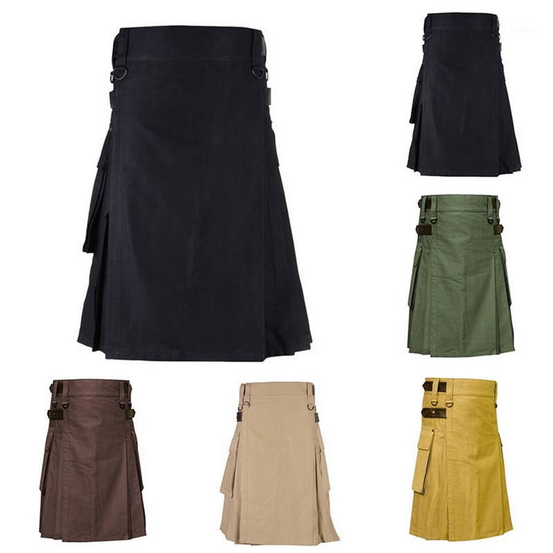 

Scottish Mens Solid Classic Retro Traditional Plaid Medieval Cargo Personality Scottish Kilts Check Pattern Skirts1, Color 5