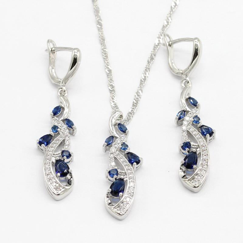 

6 Colors Silver Color Jewelry Sets For Women Birthday Christmas Gift Earrings Necklace Pendant Free Gift Box1, As pic