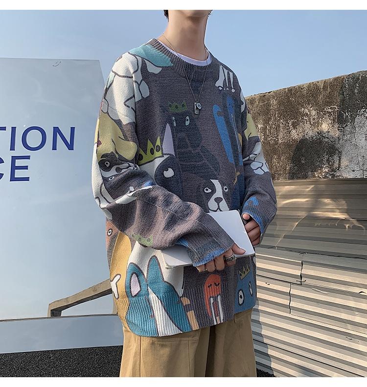 

Zongke Cartoon Winter Sweater Men Korean Mens Clothes Knitted Sweaters For Men Sweater With Print 2021 New Arrivals -2XL, Gray