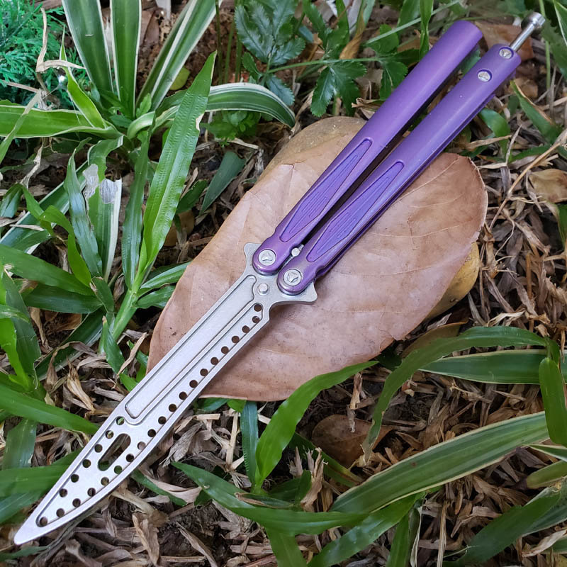 

Newer High-End Thone Purple Titanium Handle Particle Exercise D2 Steel Hunting Knife Folding Pocket EDC Tools Not Sharp Blade